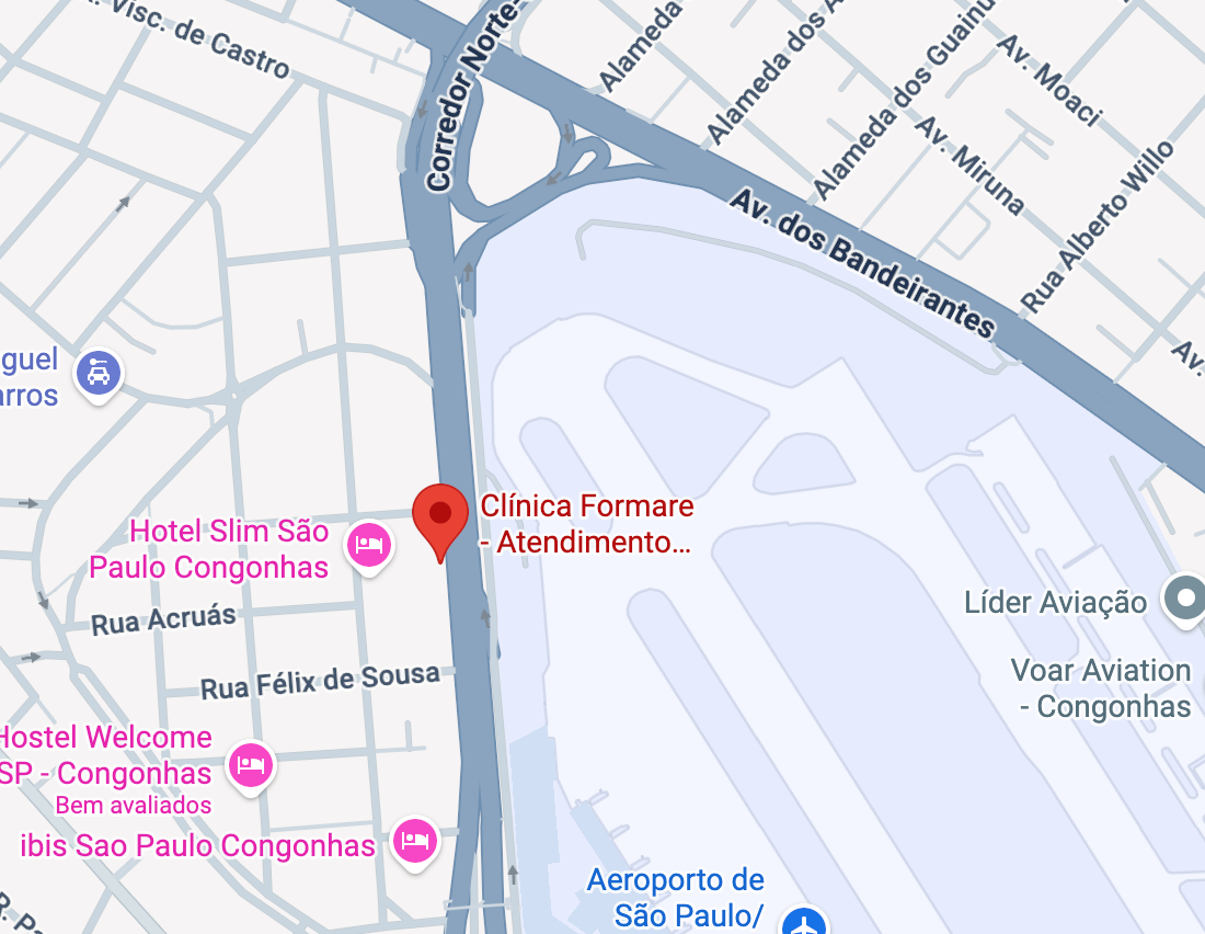 Mapa com a localização da Clínica Formare na Avenida Washington Luís, em frente ao Aeroporto de Congonhas, em São Paulo