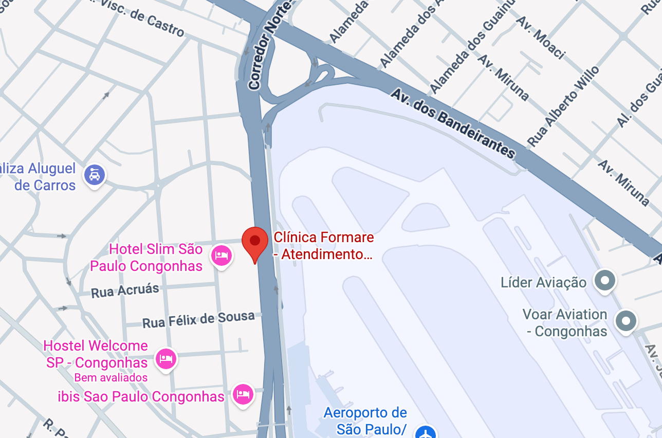 Mapa com a localização da Clínica Formare na Avenida Washington Luís, em frente ao Aeroporto de Congonhas, em São Paulo